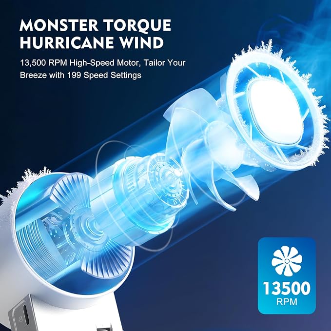 Portable Handheld Fan with Cooling Plate, 199-Speed Turbo Fan, 6000mAh Rechargeable Personal Fan, Foldable Mini Fan with LED Display for Travel, Camping, Concerts and Outdoor