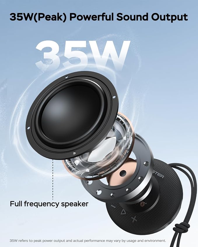 35W (peak) Monster Bluetooth Speaker, IPX8 Shower Speaker Waterproof, Bluetooth 5.4 with Loud HD Sound and Robust Bass, Extra Long Playtime Punchy, for Home, Beaches Portable Wireless Outdoor Speakers