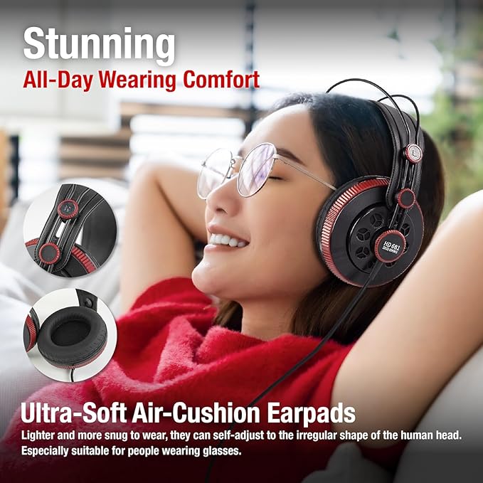 Superlux HD681 Air Professional Monitoring Semi-Open Back Headphones with AIR Cushion Earpads, Wired Over-Ear with High-Resolution Sound, 3.5 & 6.3mm Adapters for Casual Listening Recording DJ Gaming