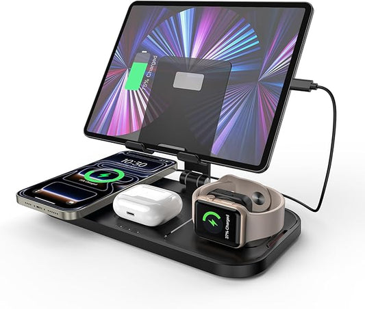 Wireless Charger 4 in 1 for Apple iPhone 17 Pro Max/16/15/14/13 Series, AirPods Pro 2, iPad Stand, Watch Charger for iWatch Series 10/9/8/7/6, Wireless Charging Station for Multiple Devices