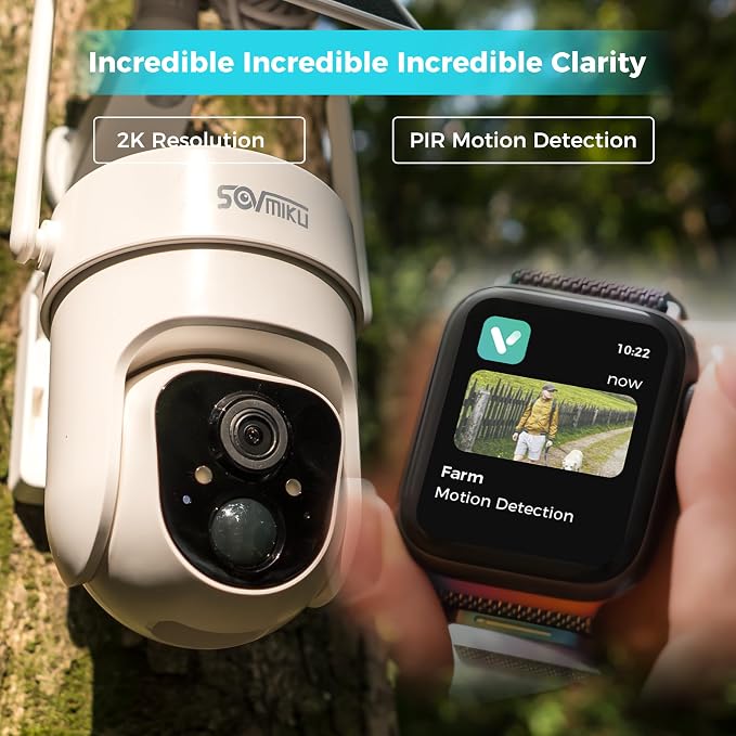 Sovmiku 2CQ3 4G LTE Cellular Security Camera Wireless Outdoor, $14.9/Month for Unlimited Data, Easy to Setup, IP65 Waterproof,No Wi-Fi Surveillance Cam Two Way Audio, Color Night Vision, 32GB Included
