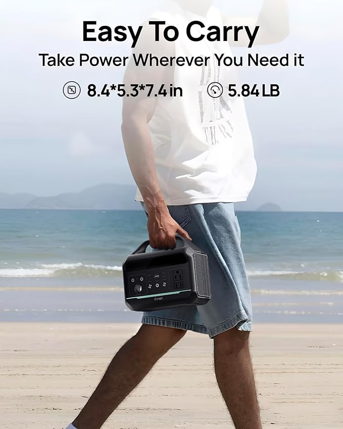 DARAN Portable Power Station 300W (600W Peak), 192Wh LiFePO4 Battery Solar Generator with 60W PD Fast Charge, 5.84lbs Lightweight Backup Battery for Outdoor Camping, CPAP, RV (Solar Panel Optional)