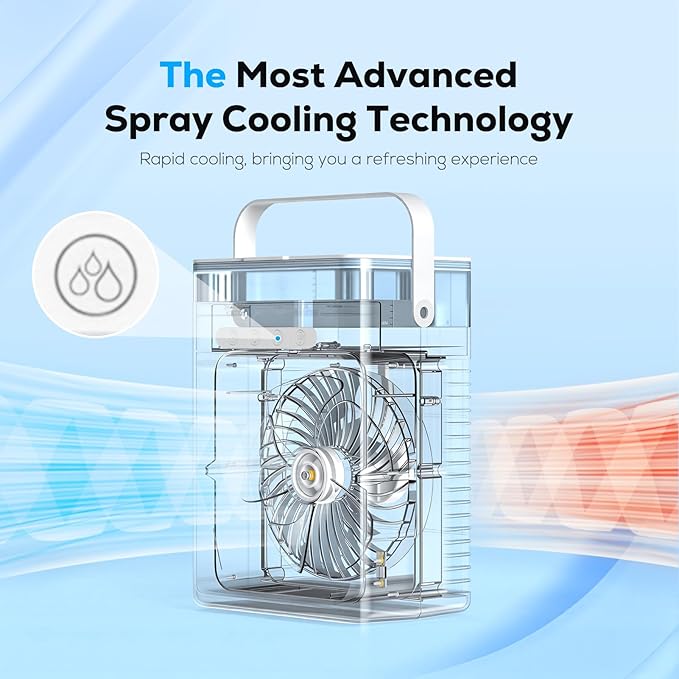 Portable Air Conditioner, 3-in-1 Evaporative Air Cooler with 3 Speeds & 2 Mist Modes, 1000ml Personal Mini AC Unit, USB Powered Small Cooler with RGB Light & Timer for Bedroom Office Desk (Grey)