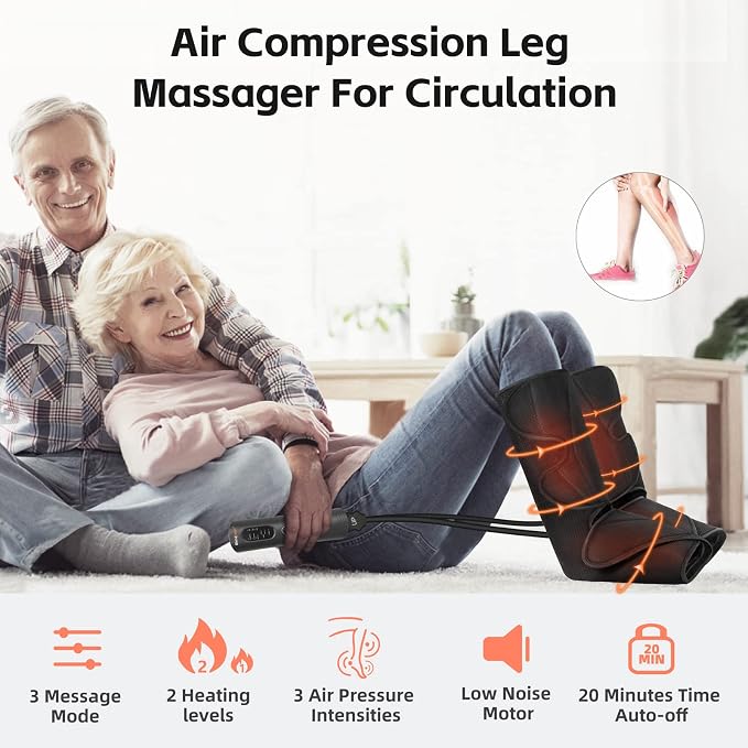SHINE WELL Leg Compression Massager, Leg Massager for Circulation and Pain Relief, Air Compression Foot and Calf Massager with Heat for Swelling, with 2 Extenders, Wellness Gift for Mom Dad Friend