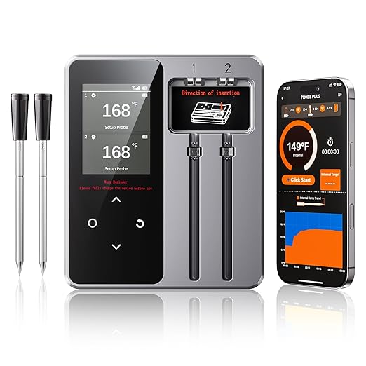 Newise Wireless Bluetooth Meat Thermometer - 2 Probes & App Control, Smart Digital Food Thermometer for Cooking, Smoker, BBQ, Fathers Day Girll Gifts for Men Husband Dad
