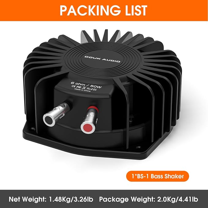 Douk Audio BS-1 Bass Shaker: 50W High Power Tactile Transducer - Subwoofer Lows for Home Theater, Car Audio & Gaming Chair Vibration Immersion (1 PC)