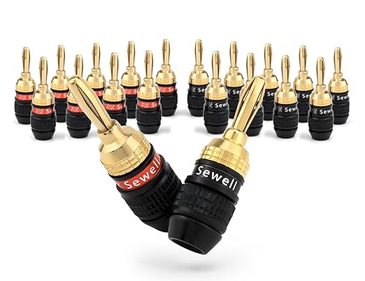 Sewell Deadbolt® Banana Plugs 10-Pairs, Gold Plated Speaker Plugs, Quick Connect, Tool-Free, SW-29863-10