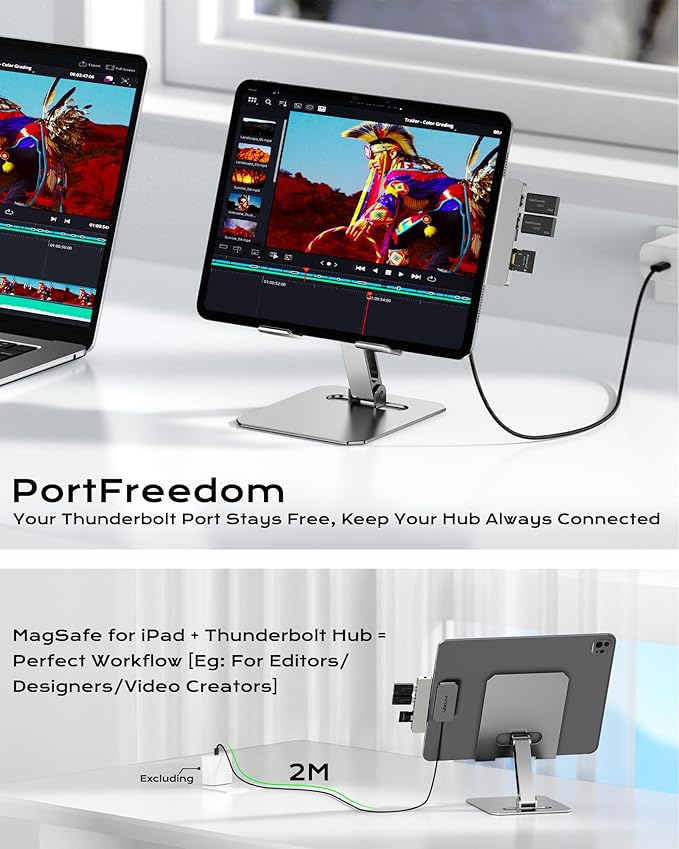 KU XIU Magnetic Wireless Charger for iPad Pro 13" M4/M5 ONLY, 35W Fast Charging Smart Connector Charger, Aluminum Alloy Wireless Charging Pad with 6.56ft USB-C Cord Cable (Adapter Not Included)