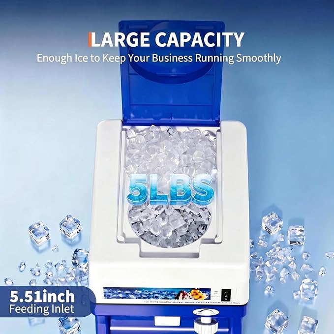Commercial Shaved Crusher Ice Machine, 300LB/H Snow Cone Machine with 5L Storage Box, Ice Texture Control, 500W 500RPM Electric Snow Cone Maker for Home, Bars, Cafes, Parties, Blue