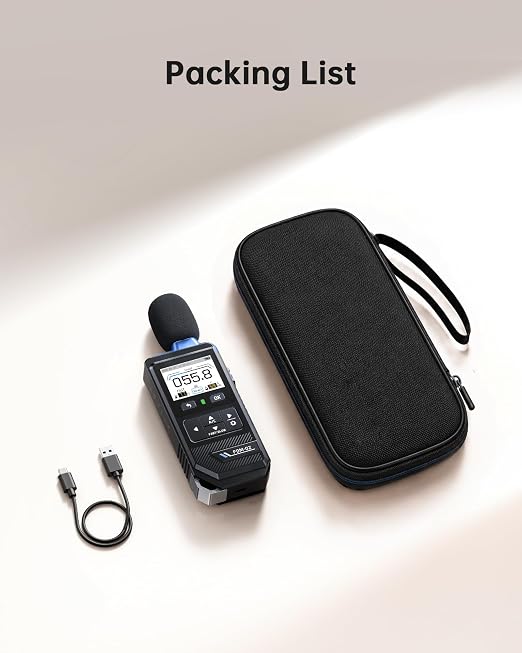 FNIRSI FDM-02 Decibel Meter, 30–130dB Sound Level Meter with 2" IPS Screen, A/C Weighting & Fast/Slow Response, Rechargeable for Home, Audio & Workplace Noise