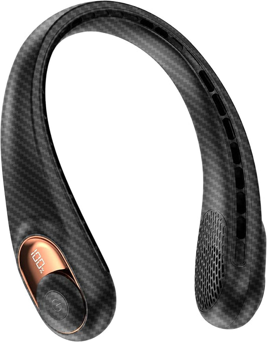 KIDEE Neck Fan Rechargeable, Portable Fan, Upgraded LED Display, 4000 mAh Battery Operated, 3 Speeds Adjustable Personal Wearable Fans for Women Men, Carbon Fiber Black
