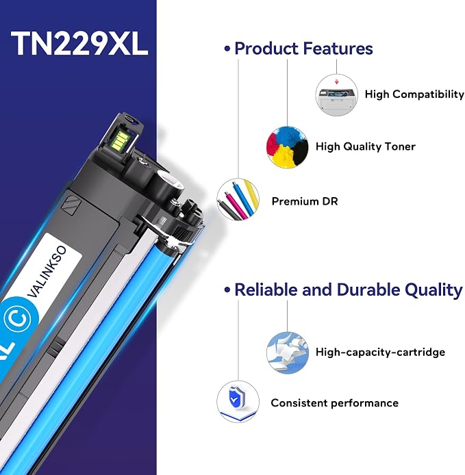 TN229XL Toner Cartridge Replacement for Brother TN229 TN229XL Toner Compatible with Brother MFC-L3780CDW HL-L3280CDW MFC-L3720CDW HL-L3220CDW HL-L3300CDW, High Yield 4-Pack (BK/C/M/Y)