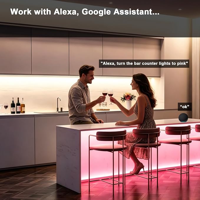 LED Under Cabinet Lighting Kit, Dimmable RGB Strip Lights, Remote Control Linkable Light Work with Alexa and Google Home, 12 inch Silicone Lamps for Closet, Shelf, Desk, Kitchen (Multicolor)