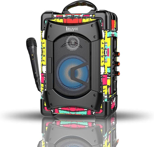 Portable Bluetooth Speaker with Microphone, Speaker with LED Lights for Kids and Adults, Subwoofer Heavy Bass with FM Radio, Supports Bluetooth/USB/TF/AUX for Party, Multicolor