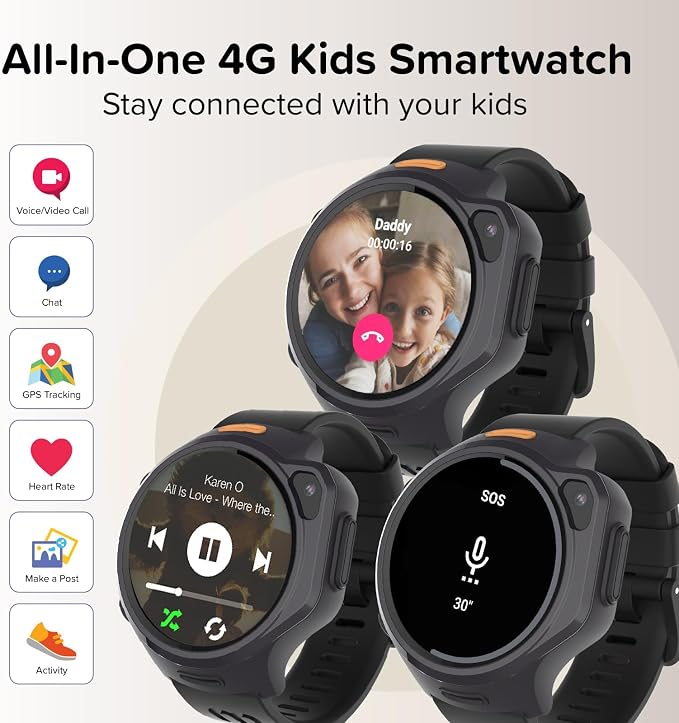 myFirst R2 Kids Smart Watch, 4G GPS Tracker with Video Calling, SOS Safety & Parent App Control, AMOLED Display, Heart Rate Monitor, 5MP Camera, Birthday Gift for Boys Girls Ages 5–12