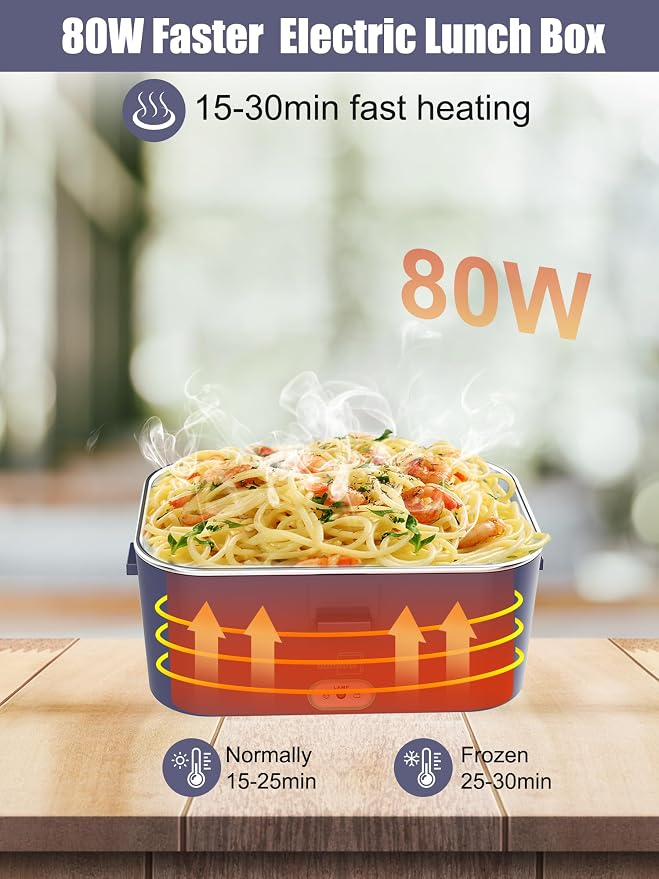 Buddew Electric Lunch Box for Adults, 80W Heated Lunch Box 1.8L Stainless Steel Portable Food Warmer,12/24/110V Lonchera Electrica Portatil for Travel & Work, Loncheras para Hombres de Trabajo