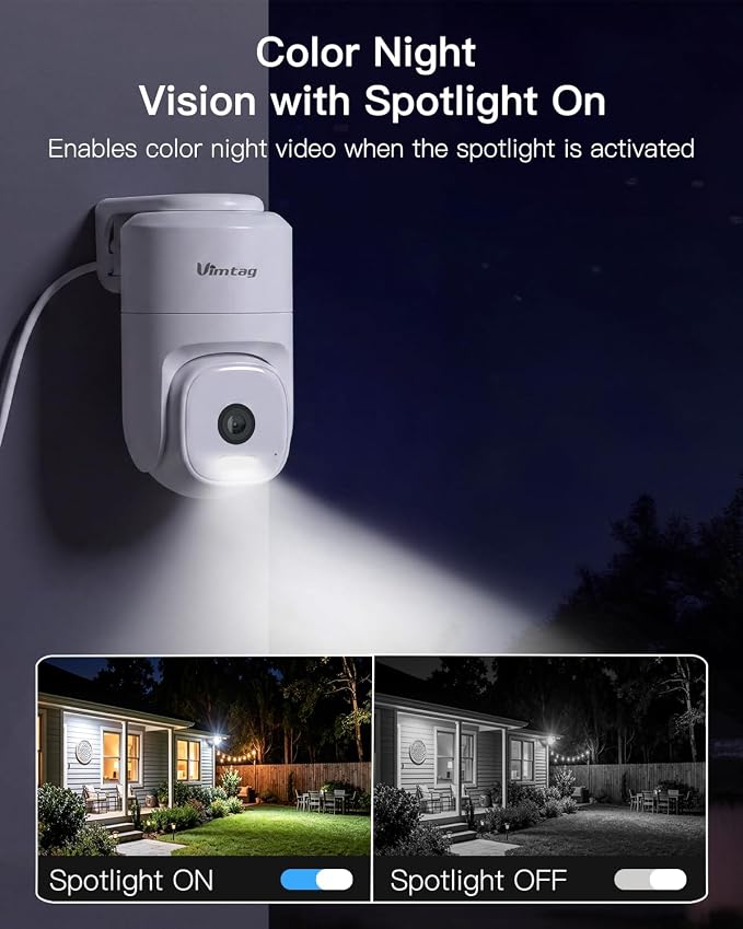 VIMTAG 2.5K 4MP Outdoor Security Camera, Pan/Tilt WiFi Home CCTV Camera, 360° View & Motion Tracking, Color Night Vision, 2-Way Audio, AI Detection Alarm, IP66, Cloud & SD Card Storage, Works w/Alexa