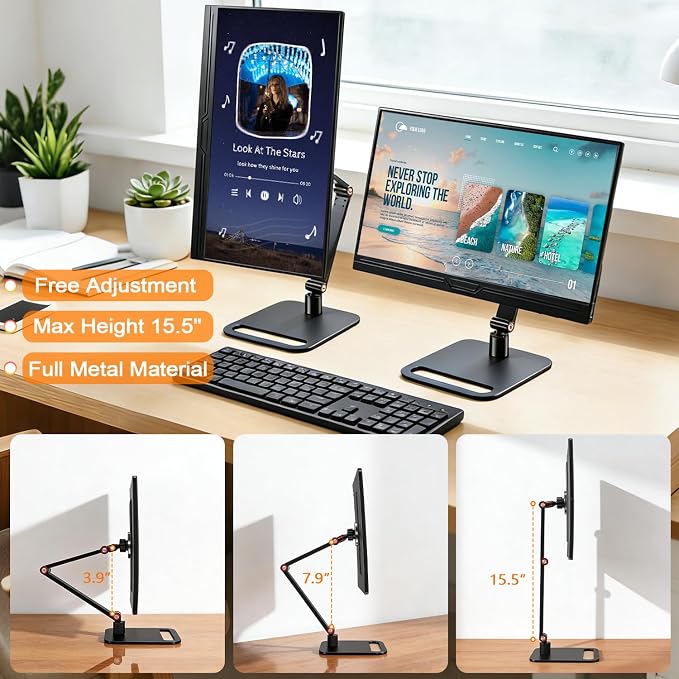 Portable Travel Monitor Stand, Strong Magnetic Portable Monitor Holder, iPhone/iPad Stand for 4.7" 12.9" 15.6" 16" 17.3" 18.5'' Screens, Universal Screen Extender Base Adjustable Tablet Holder