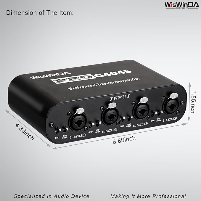 4Channels Pro G404s XLR/TS/TRS/1/4" Passive Hum Eliminator Direct Box for Audio Equipments Ground Loop Isolator Noise Filter for Different Audio Systems Using (Pro G404S)
