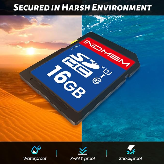 INDMEM SD Card 16GB, 10-Pack UHS-I Class 10 MLC Flash Memory Card, High-Speed Secure Digital Cards for Cameras, DSLR, Action Cams - Reliable Storage