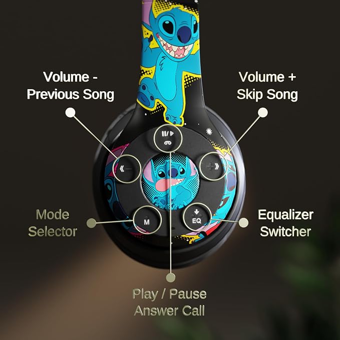 iJoy Disney Lilo & Stitch Bluetooth Over-Ear Headphones, Wireless Foldable Headset with Built-in Microphone for Adults and Kids, Comfortable Auriculares: Electronics