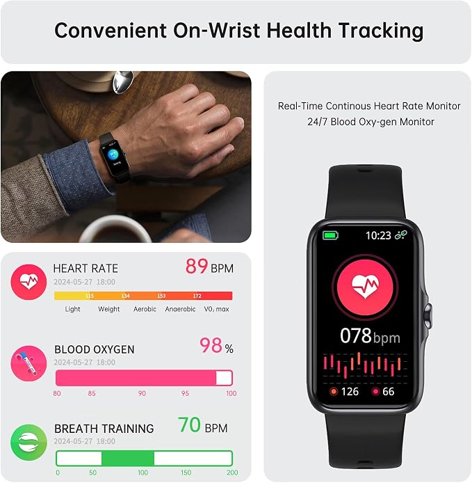 Health Fitness Tracker, Smart Watch with 24/7 Heart Rate and Blood Oxy-gen Monitor, Sleep Tracker with IP68 Waterproof, Activity Tracker Pedometer Step Counter for Women Men