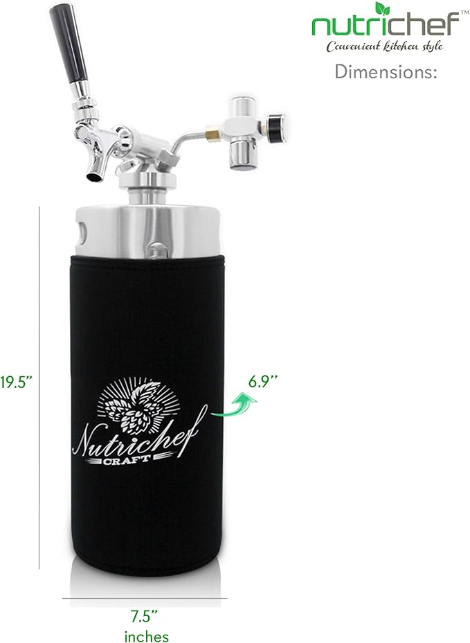 NutriChef Pressurized Growler Tap System - 128oz Stainless Steel Homebrew Mini Keg Dispenser Portable Kegerator Kit - Co2 Pressure Regulator Keeps Carbonation for Craft Beer, Draft -