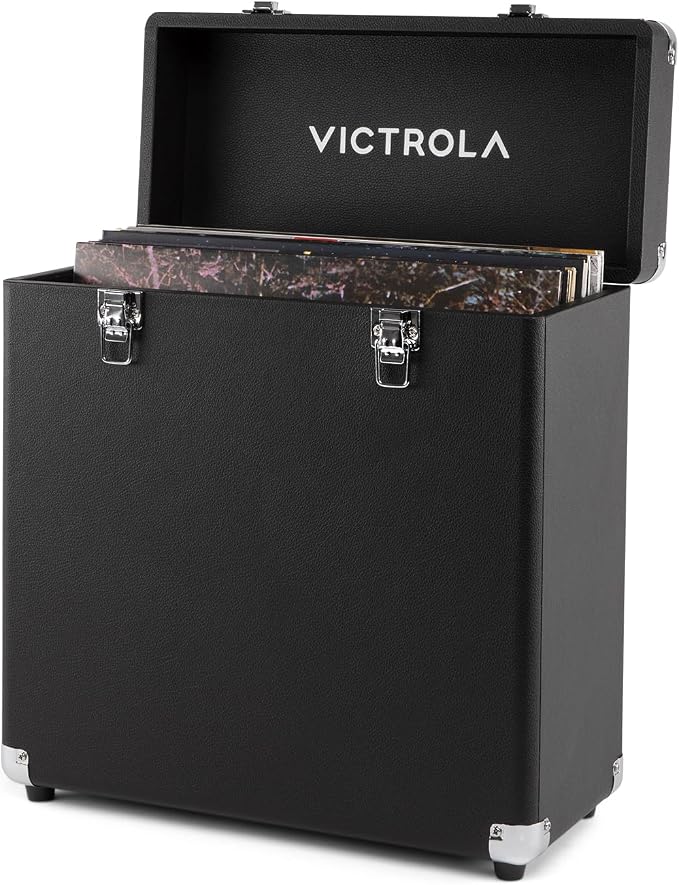 Victrola Collector II (2026 Model) – Vinyl Record Storage Case – Hold 30+ Vinyl Turntable Records, Heavy-Duty Hardware, Soft Interior Lining, Portable Box with Carry Handle (Black)