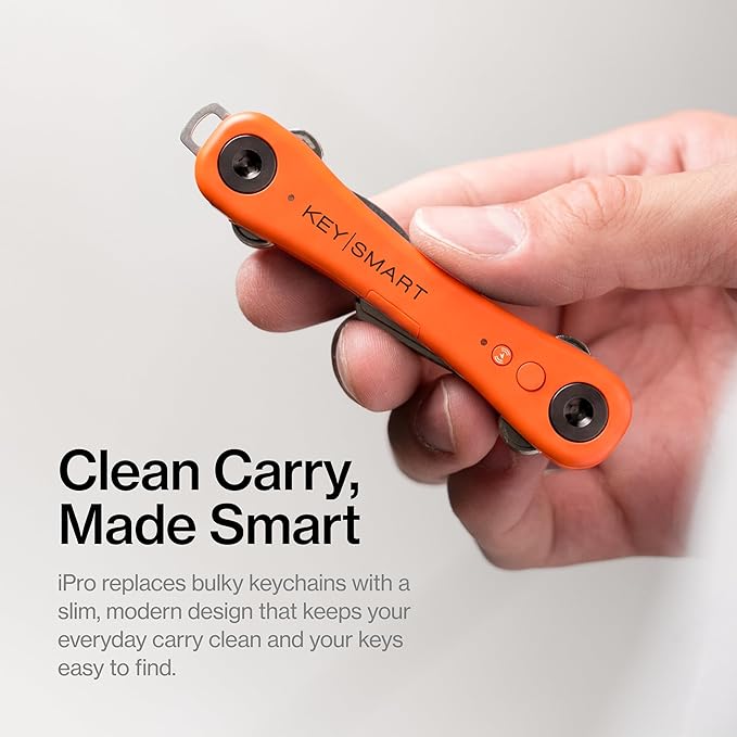 KeySmart iPro - Key Finder Locator with Sound, Keychain Key Holder, Apple Find My App Compatible, Key Organizer, Compact Clutter-Free Key Chain Tracker, Rechargeable Battery (Up to 14 Keys, Orange)