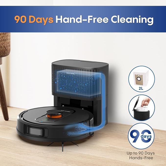 Robot Vacuum and Mop Combo, 6000Pa Strong Suction, LiDAR Navigation, Self-Emptying Dock,90-Day Hands-Free,Smart Mapping,WiFi/App/Alexa,Robotic Vacuum for Pet Hair, Dust, Hard Floors and Carpets