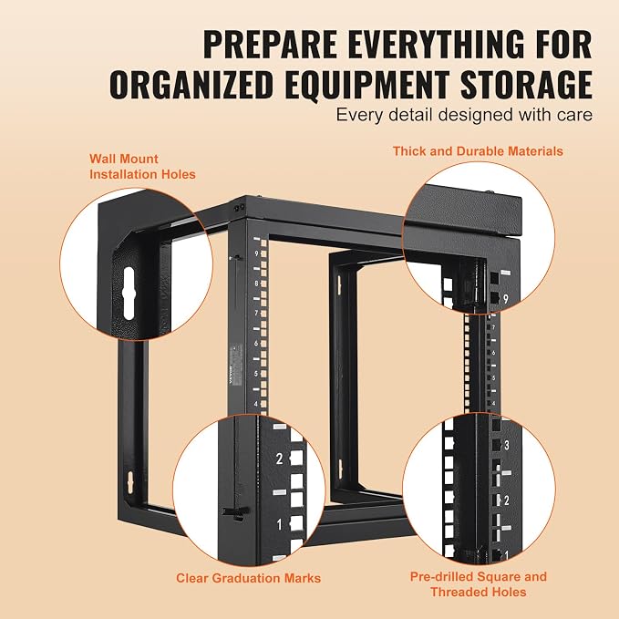 VEVOR 9U Server Rack, Wall Mount Network Rack for 19 Inch IT & AV Equipment, Open Frame 18" Deep 150 lbs Max Load Capacity