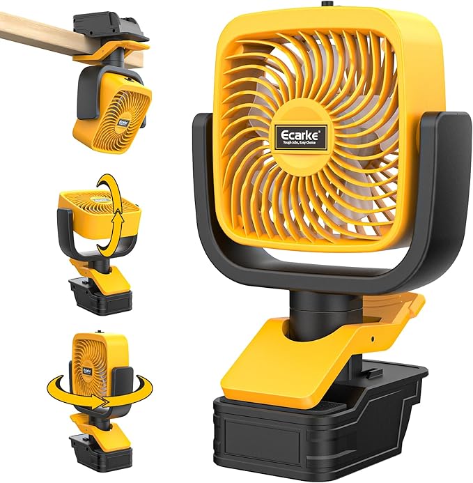 Ecarke 4" Clip Fan Compatible with Dewalt 20V Battery (Tool Only) 3-Speed Cordless Clip-On Fan with 360° Rotation Low Noise Portable Desk/Bed Fan for Camping Jobsite Tent Fishing