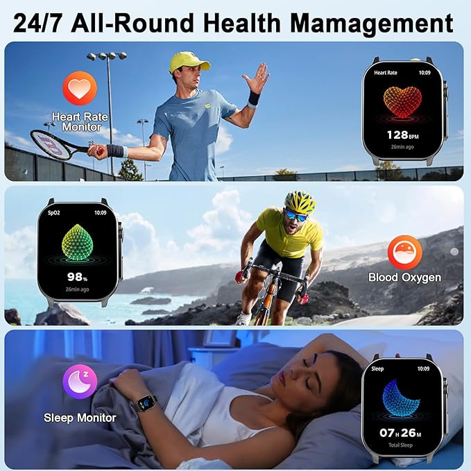 Smart Watch, 2.01" AMOLED Curved Touchscreen Fitness Watch for Women, IP68 Waterproof, 24/7 Heart Rate/Sleep Monitor, Fitness Tracker with Pedometer, 120+ Sports Modes,Smartwatch for Android iOS Black