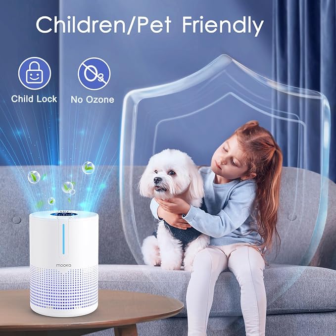 MOOKA M01 Air Purifiers for Bedroom Home 430 Sq.Ft with Extra 2 Filters, H13 HEPA Filter Small Portable Air Purifier with USB Cable Fragrance Sponge for Smokers Pollen Pets Dust Odors