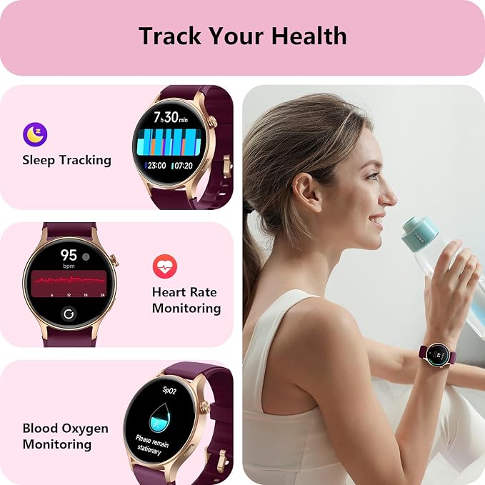 Smart Watch for Women, Answer/Makr Call, 1.32'' AMOLED Ultra-Clear Screen Fitness Trackers with Heart Rate/Sleep/SpO2 Monitor, Smartwatch for iPhone/Samsung/Android, 110+ Sport Modes, 3ATM Waterproof