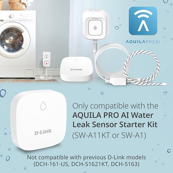 D-Link Add-on Remote Battery-Powered Water Leak Sensing Pod, Long-Range, Compatible Only with SW-A11KT 2-Pack (SW-A2/2)