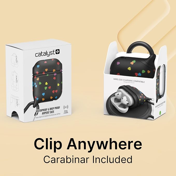 Catalyst Waterproof Case for AirPods 2nd Generation and AirPods 1st Generation - Wireless and USB-C Charging High Drop Protection AirPod Gen 2 and Gen 1 Case with Carabiner, One Piece Design