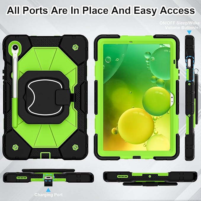 WESOROL Case for Samsung Galaxy Tab S10 Lite/S10 FE/S9 FE 10.9 Inch Galaxy Tab S9 11 Inch,Shockproof Cover for Samsung S9 FE Tablet Case with Screen Protector Rotate Stand Pen Holder,Black Green