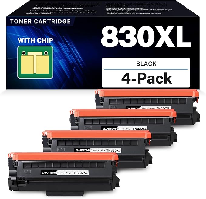Compatible TN830XL Toner Cartridge Replacement for Brother TN830XL TN830 XL TN-830XL Work with HL-L2405W HL-L2460DW HL-L2420DW HL-L2480DW DCP-L2640DW MFC-L2820DW MFC-L2900DW Printer (4 Pack)