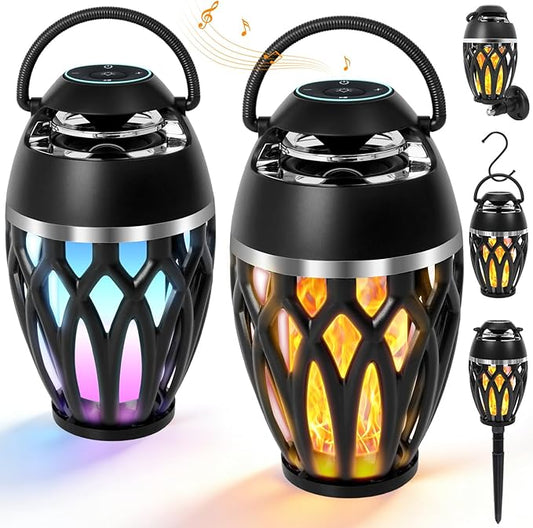 2 Pack Outdoor Speakers with Lights, Mens Gifts for Birthday, IPX6 Waterproof Portable Bluetooth Speaker, HD Stereo Sound Wireless Speaker for Party Patio Deck Porch Backyard RV, Cool Gadget for Him