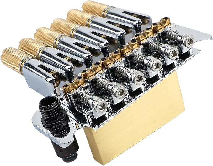 10.5mm Headless Electric Guitar Bridge Chrome Brass Block Saddle Hardened Steel Plate 2 point tremolo bridge for Fanned-fret 6 String Headless Electric Guitar Replacement parts