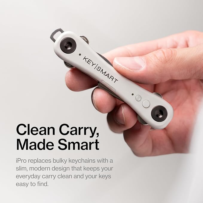 KeySmart iPro - Key Finder Locator with Sound, Keychain Key Holder, Apple Find My App Compatible, Key Organizer, Compact Clutter-Free Key Chain Tracker, Rechargeable Battery (Up to 14 Keys, White)