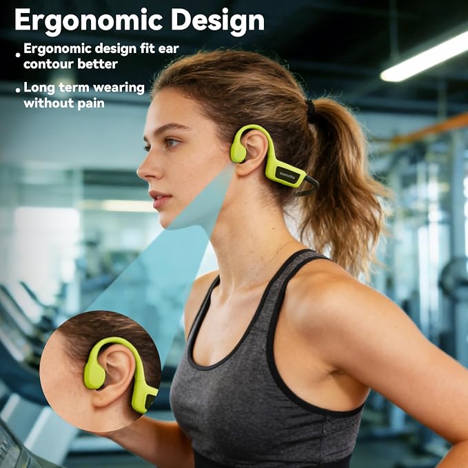 Bone Conduction Swimming Headphones, IPX8 Waterproof Open Ear Headphones with 8GB MP3 Player, Bluetooth 5.4 Wireless Headphones for Swimming, Pool Training & Underwater Sports, Green