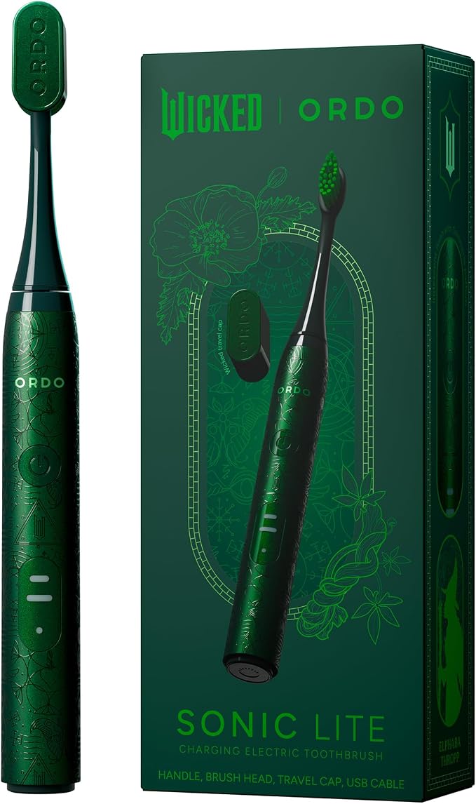 ORDO x Wicked Sonic Lite Electric Toothbrush | Rechargeable Sonic Toothbrush for Adults & Teens with USB-C Charging, 2 Modes & Travel Cap, Elphaba Thropp