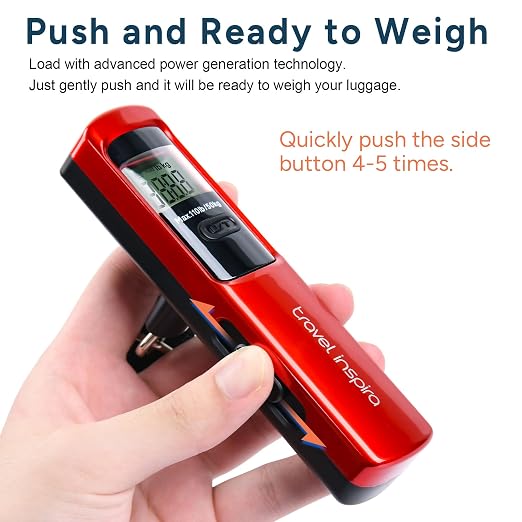 Battery-Free Luggage Scale – No Batteries Needed, Portable Digital Hanging Suitcase Weight Scale for Air Travel & Checked Bags, 110lb/50kg, LCD Display, Compact Travel Accessory