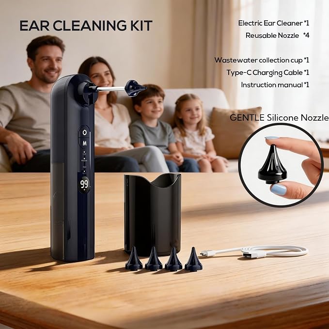Ear Wax Removal, Ear Cleaner, Safe Ear Wax Removal Kit, 4 Modes-Ear Irrigation Flushing System, Ear Cleaning Kit - IPX7 Waterproof (Blue)