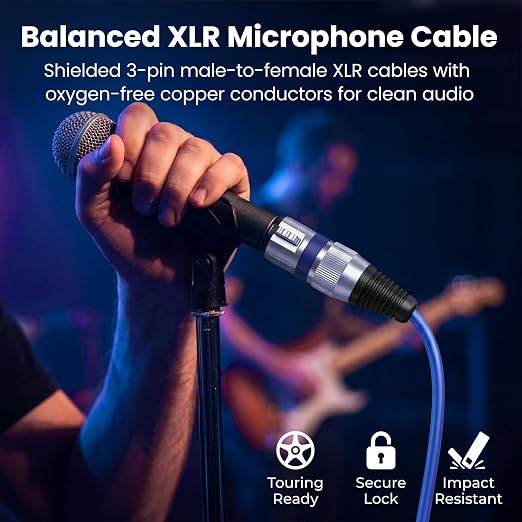 GEARit XLR Cables 50ft 6 Pack, XLR Male to Female Microphone Cable, Balanced Shielded 3-Pin Mic Cord, 6 Colors Assorted Heavy Duty Copper Conductors for Studio Recording, Podcasting, Stage Live Sound