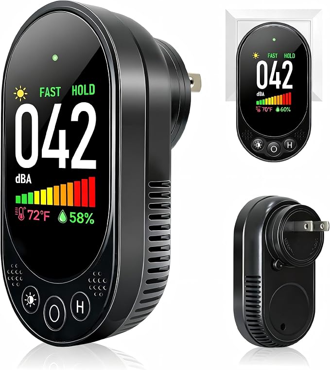Decibel Meter, Plug-in Sound Level Meter, 3-in-1 Sound Decibel Meter & Noise Decibel Meter, Decibel Meter Sound Level Reader for Wall, Apartment, Classroom, RV & Home, 30-130dBA