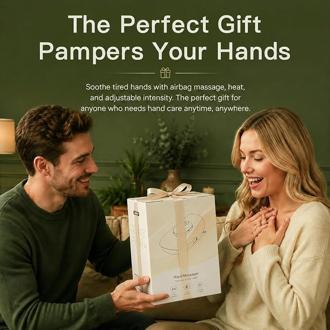 Hand Massager with Heat and Compression, Finger Stretch&Knuckle Stretching, 4 Massage & 5 Compression & 3 Temperatures Modes, Gifts for Women Men (Green)
