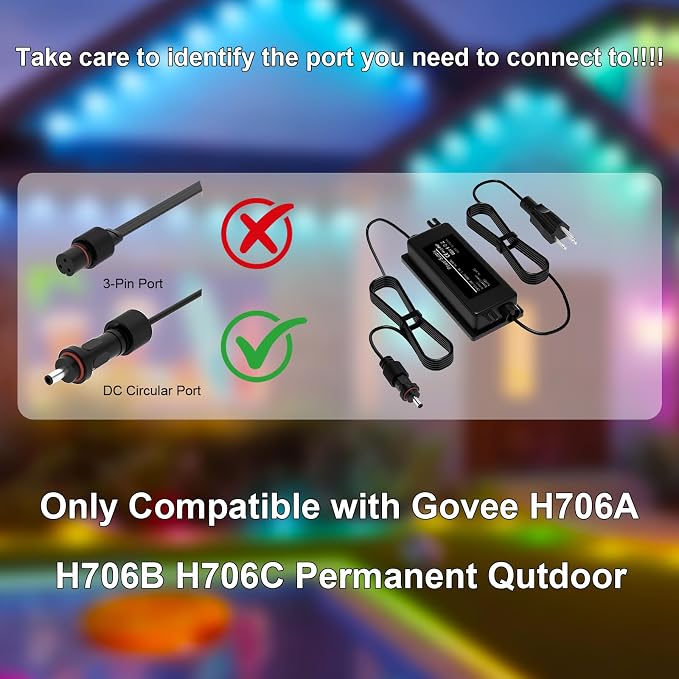 36V 3A Waterproof Power Supply for Govee Permanent Outdoor Lights,Compatible with Govee H706A H706B H706C Permanent Outdoor Lights Power Adapter Cord(Black)